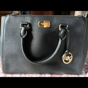Michael Kors Kellen Black Leather Satchel Tote Bag